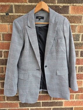 Candie's Grey Glen Plaid Blazer with Subtle Pink Accents